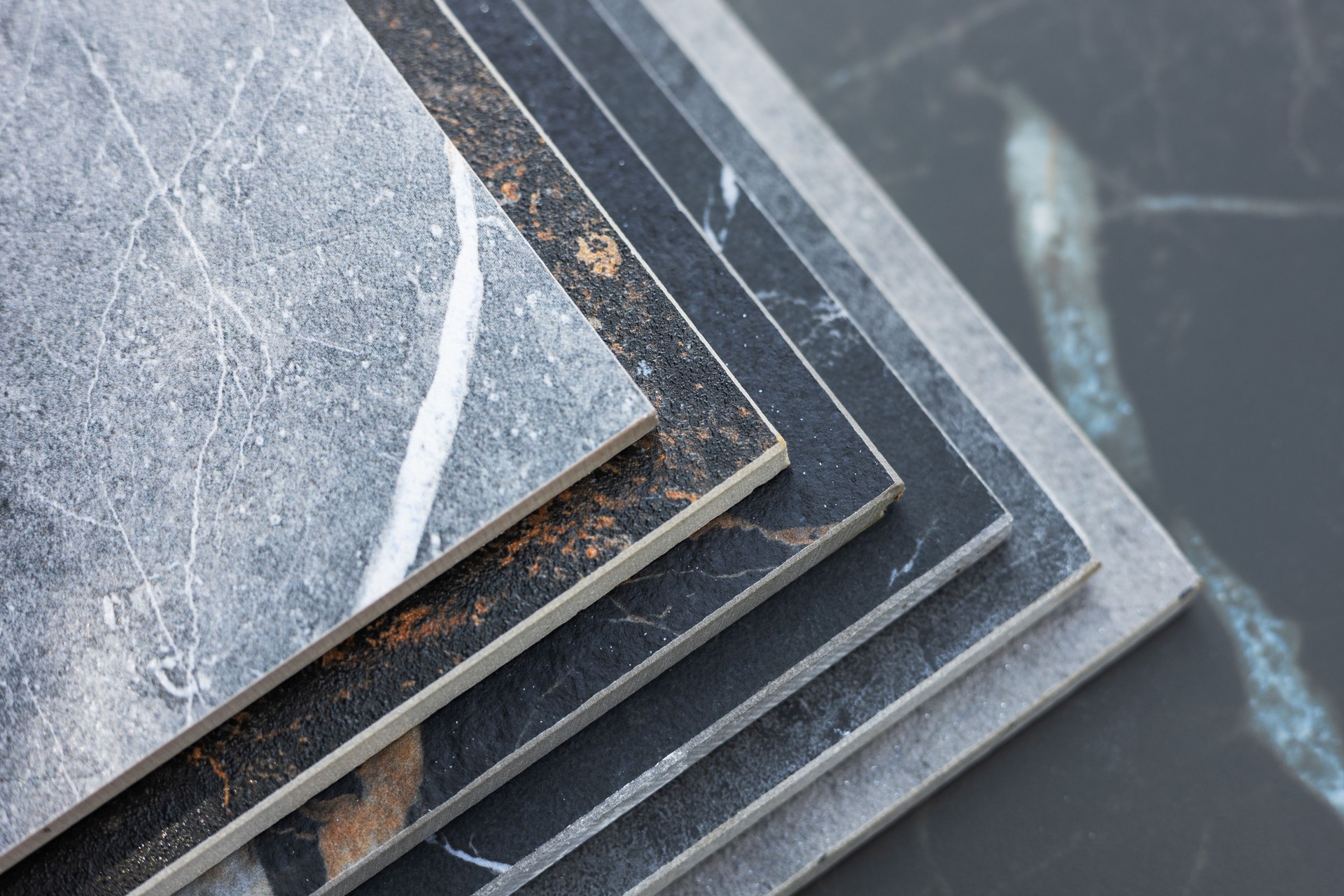 Colored samples of ceramic tiles for kitchen or bathroom interior material design of house, floor, porcelain stoneware